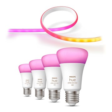KIT - LED RGBW dimbar remsa Philips Hue WHITE AND COLOR AMBIANCE 2m LED/20W/230V + 4x Ljusreglerad glödlampa Philips A60 E27/6,5W/230V 2000-6500K