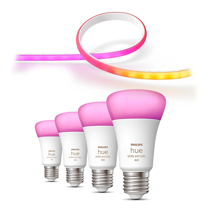KIT - LED RGBW dimbar remsa Philips Hue WHITE AND COLOR AMBIANCE 2m LED/20W/230V + 4x Ljusreglerad glödlampa Philips A60 E27/6,5W/230V 2000-6500K