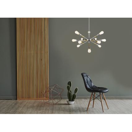 Ljuskrona on a pole COMET 12xE27/11W/230V skinande krom/guld