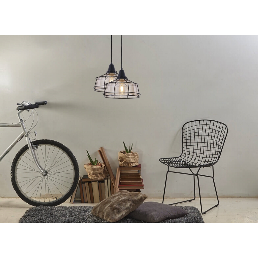 Ljuskrona med upphängningsrem FACTORY 1xE27/11W/230V beige/svart