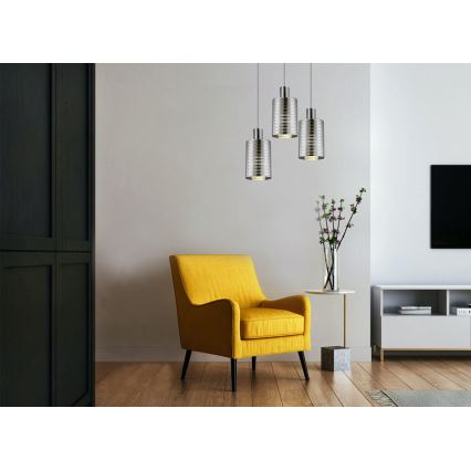 Ljuskrona med upphängningsrem EVOLUTION 1xE27/11W/230V skinande krom