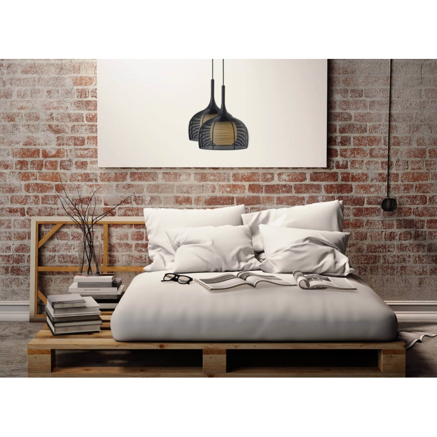 Ljuskrona med upphängningsrem CENTER 1xE27/9W/230V svart