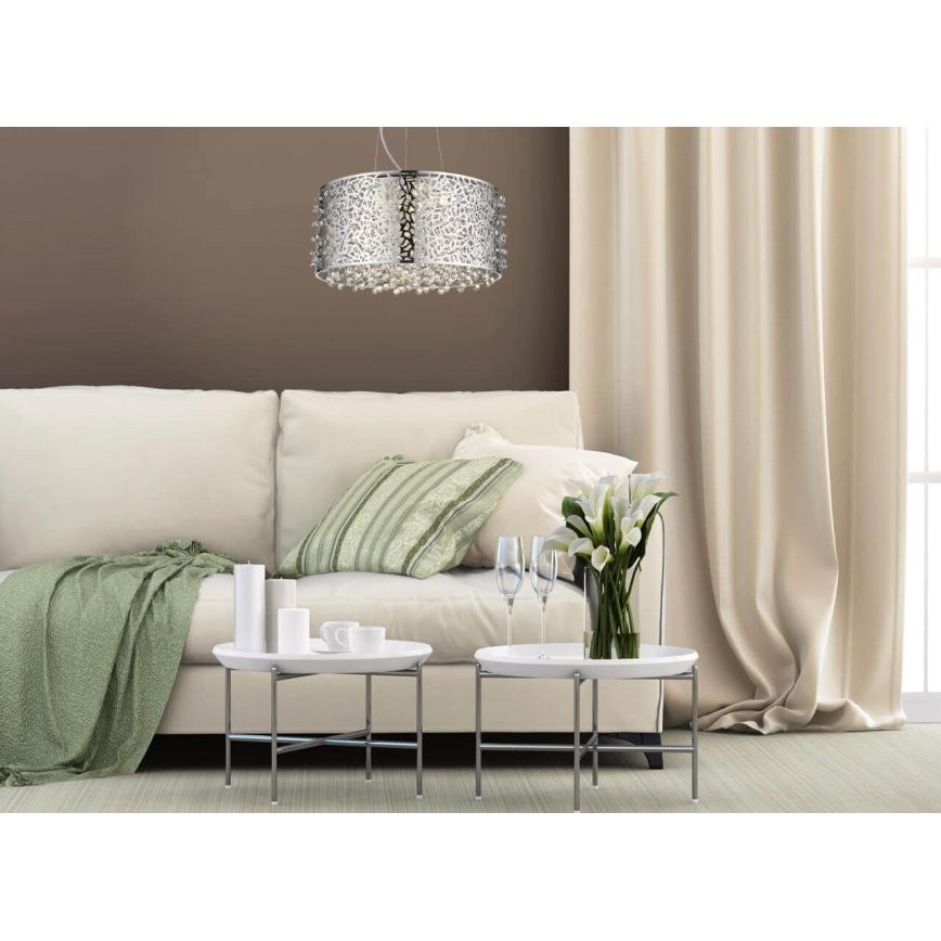 LED Ljusreglerad kristall ljuskrona på snöre FOREST 5xLED/5W/230V matt krom