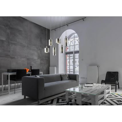 Ljuskrona med upphängningsrem EVOLUTION 6xE27/11W/230V skinande krom