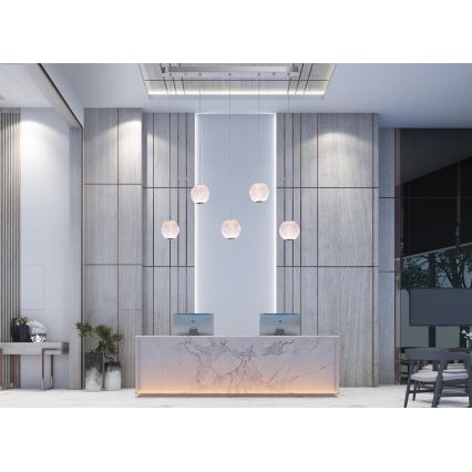 LED ljuskrona med upphängningsrem ESMOND 5xLED/4,8W/230V skinande krom
