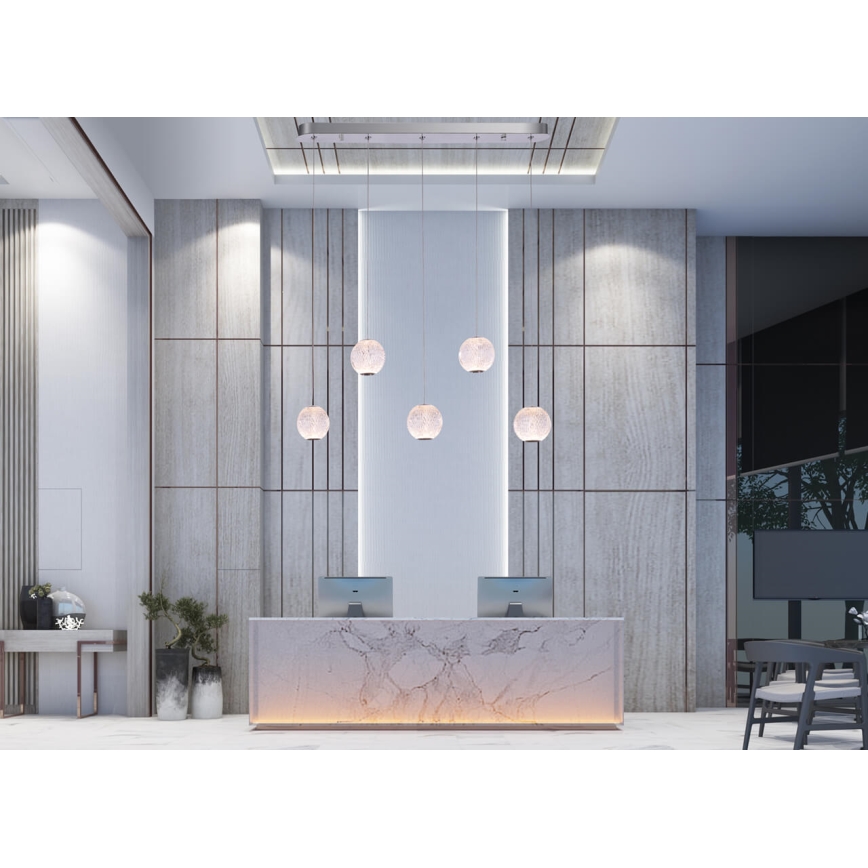 LED ljuskrona med upphängningsrem ESMOND 5xLED/4,8W/230V skinande krom