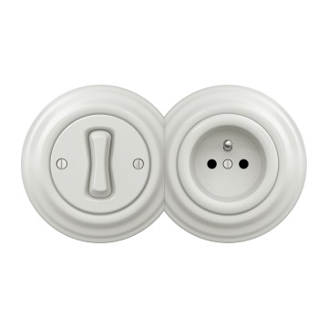 Kliklap - Retro enpolig strömbrytare nr. 1 och 230 V-uttag med ram, vit
