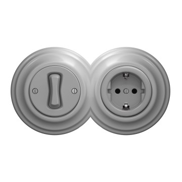 Kliklap - Retro enpolig strömbrytare nr. 1 och SCHUKO-uttag 230 V med ram, grå