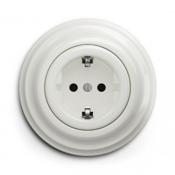 Kliklap - Retro hushållsuttag med ram SCHUKO 230V/16A vit