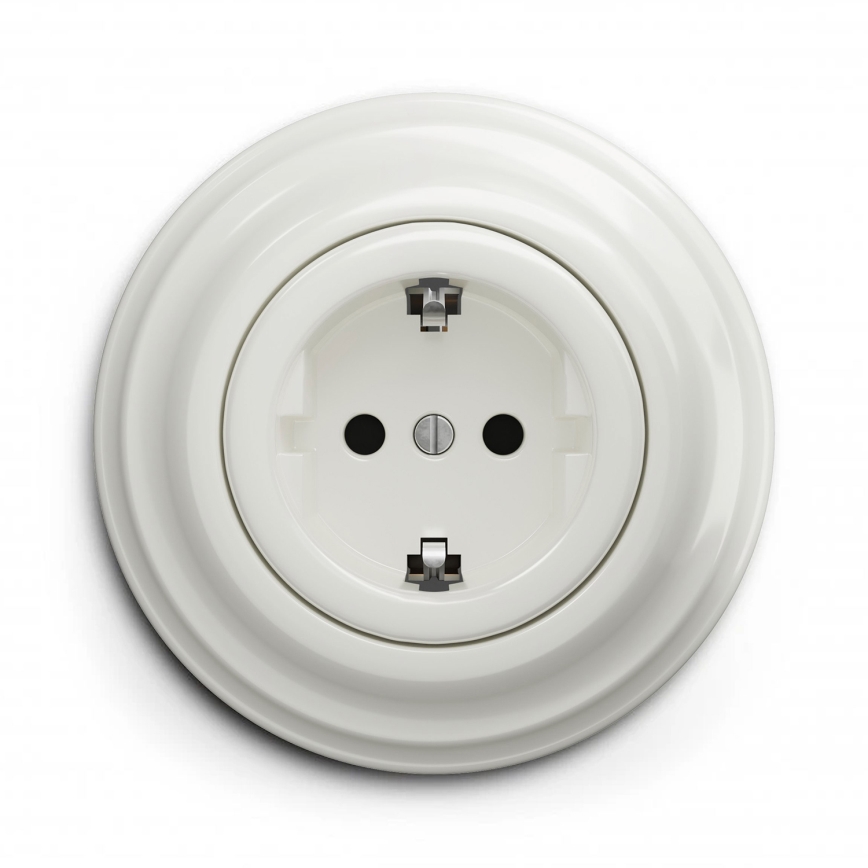 Kliklap - Retro hushållsuttag med ram SCHUKO 230V/16A vit