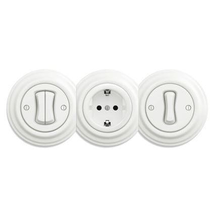 Kliklap - Retro ramfritt vägguttag för hemmet SCHUKO 230V/16A vit