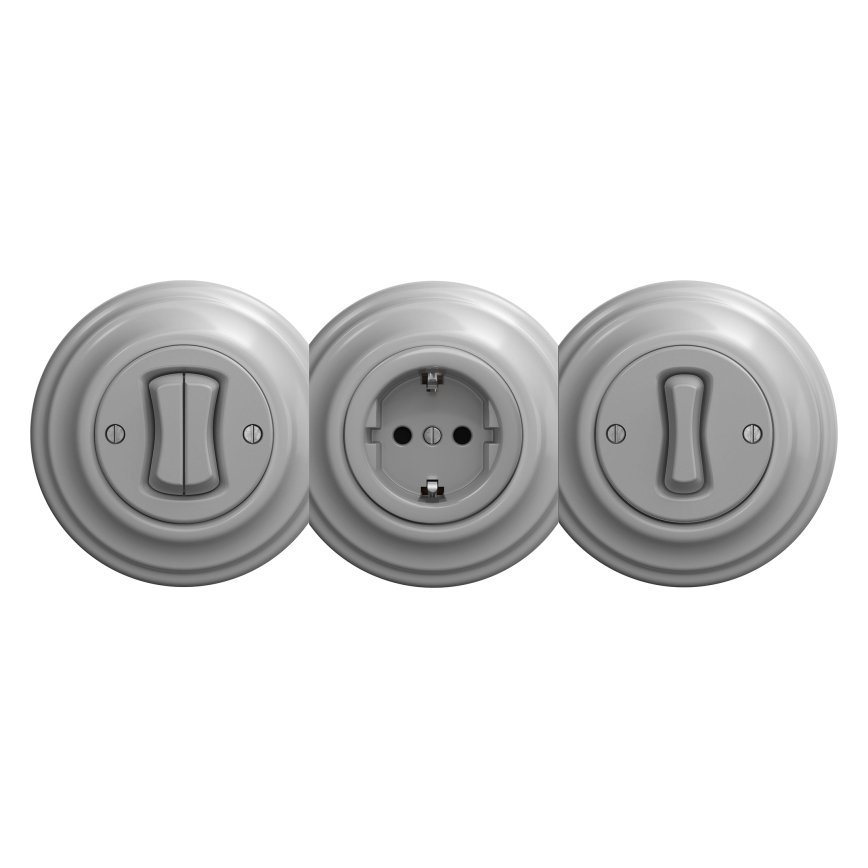Kliklap - Retro ramlöst hushållsuttag SCHUKO 230V/16A, grå