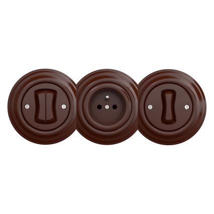 Kliklap - Retro ramlöst vägguttag för hemmet SCHUKO 230V/16A brun