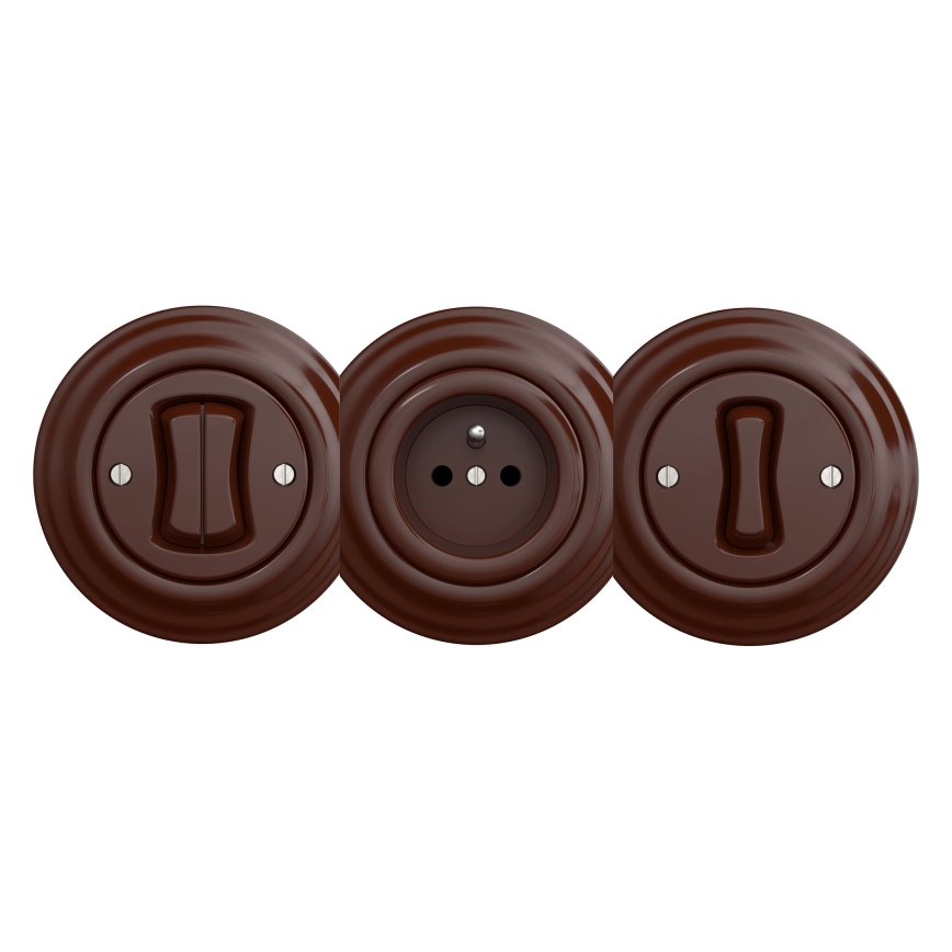 Kliklap - Retro ramlöst vägguttag för hemmet SCHUKO 230V/16A brun