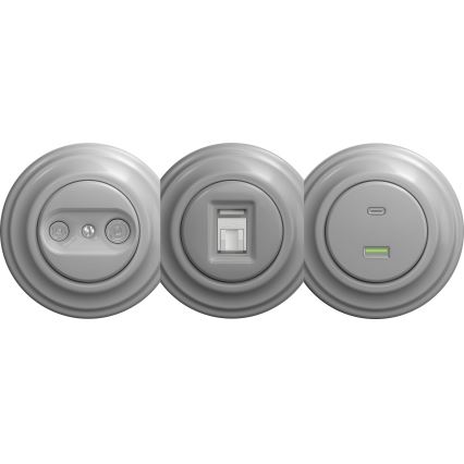 Kliklap - Retro deltagaruttag TV+R (genomgående) utan ram grå