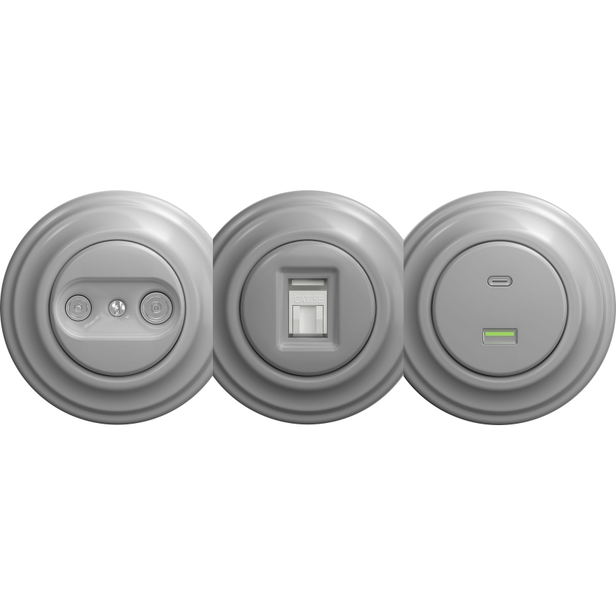 Kliklap - Retro deltagaruttag TV+R (genomgående) utan ram grå