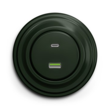 Kliklap - Retro USB-uttag USB-A + USB-C med ram, grön