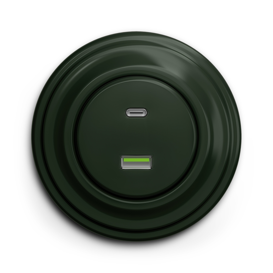 Kliklap - Retro USB-uttag USB-A + USB-C med ram, grön