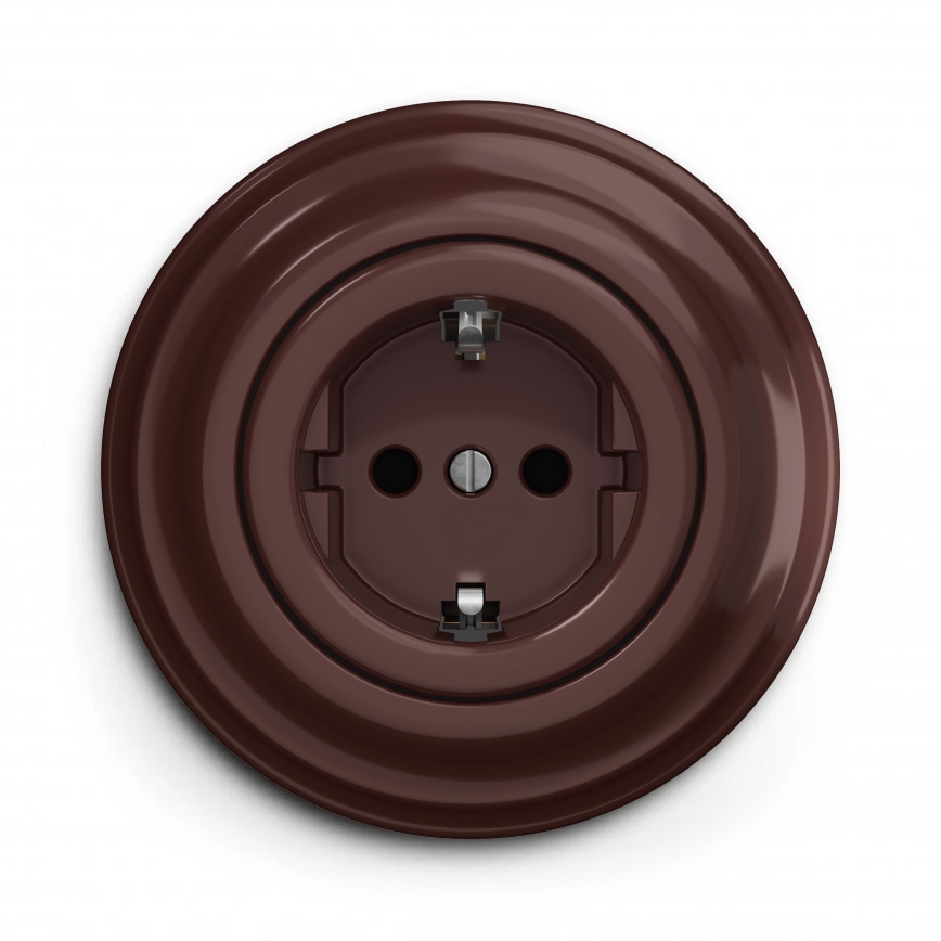 Kliklap - Retro vägguttag för hemmabruk med ram SCHUKO 230V/16A brun