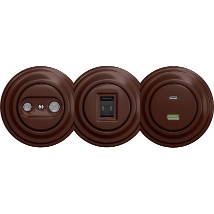 Kliklap - Vintage-abonnentuttag TV+R (continuous) utan ram brun