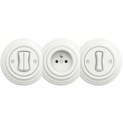 Kliklap - Vintage-vägguttag utan ram SCHUKO 230V/16A vit