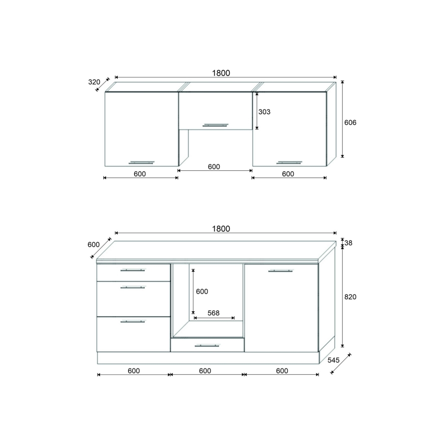 Köksbänk CELESTE 180 cm högblank vit