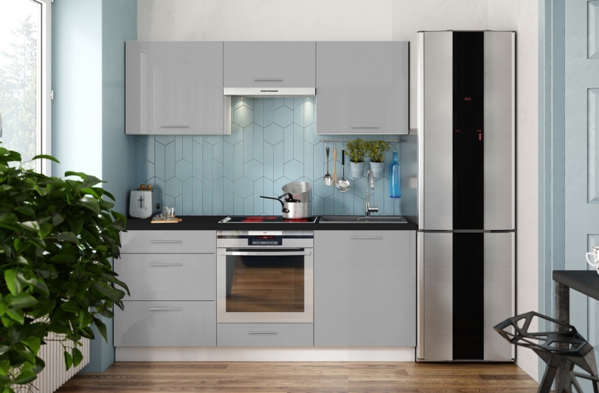 Köksenhet CELESTE 180 cm, högblank grå