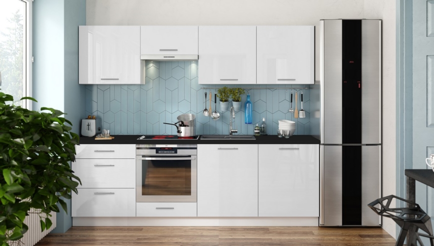Köksinredning CELESTE 240 cm högblank vit
