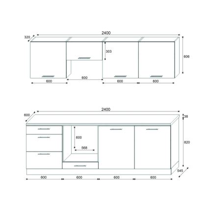 Köksinredning CELESTE 240 cm i högblank grå