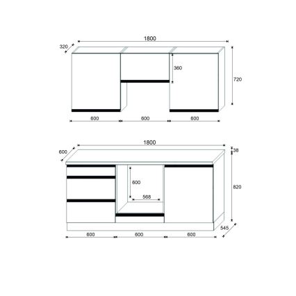 Köksinredning MARINA 180 cm ek craft/blank svart