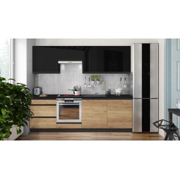 Köksinredning MARINA 240 cm, ek craft/högblank svart