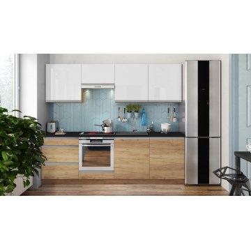 Köksinredning MARINA 240 cm ek craft/högblank vit