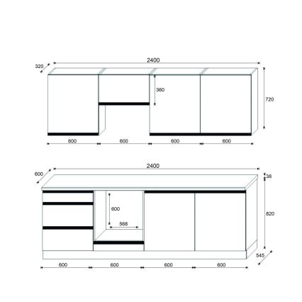Köksinredning MARINA 240 cm ek craft/högblank vit