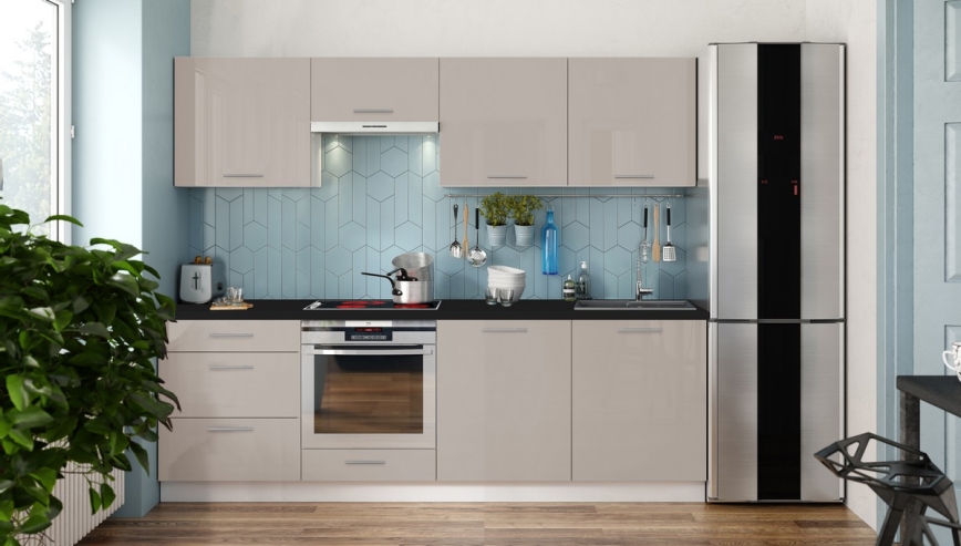 Köksserie CELESTE 240 cm högblank taupe