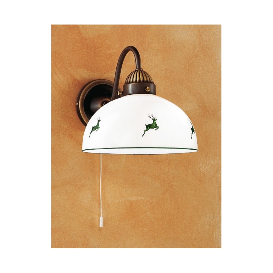 Kolarz 731.61.100 - Vägglampa NONNA 1xE27/75W/230V brun/hjort grön