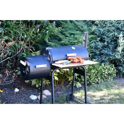 Kolgrill med rökhus svart/trä