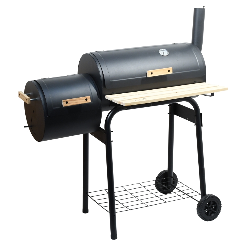 Kolgrill med rökhus svart/trä