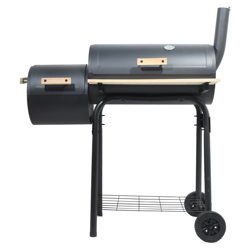 Kolgrill med rökhus svart/trä