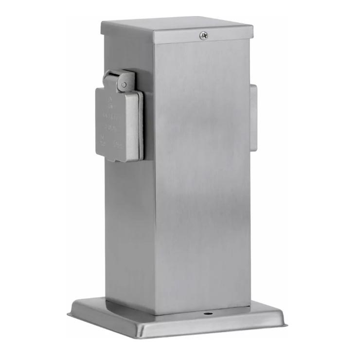 Kolumn med eluttag för utomhusbruk 2Z SCHUKO 230V matt krom IP44