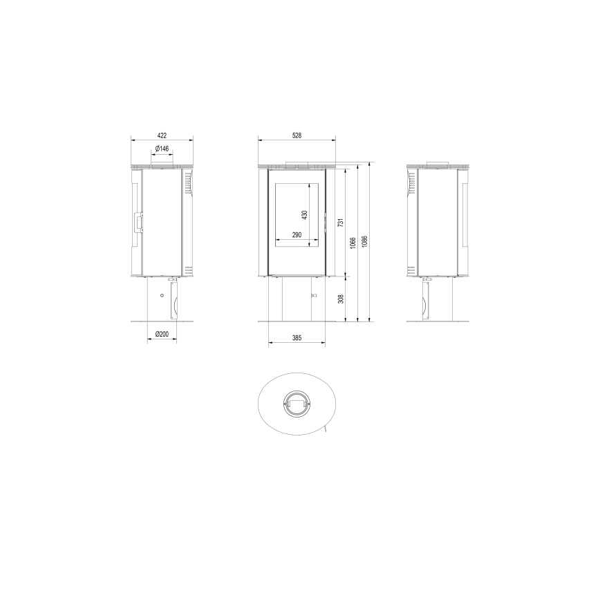 Kratki - Steel fireplace 8kW 150mm