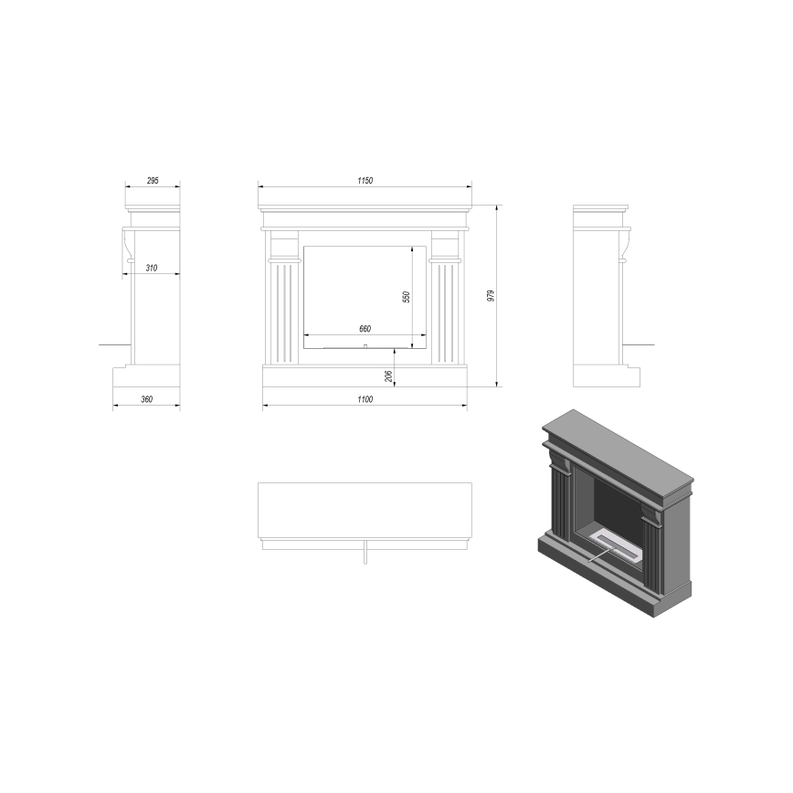 Kratki - BIO eldstad 97,9x115 cm 3kW vit