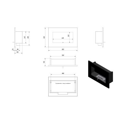 Kratki - Inbyggd BIO eldstad 40x60 cm 2kW svart