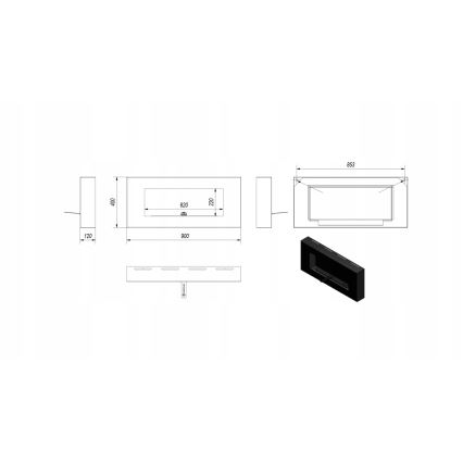 Kratki - Vägg BIO eldstad 40x90 cm 1,5kW svart