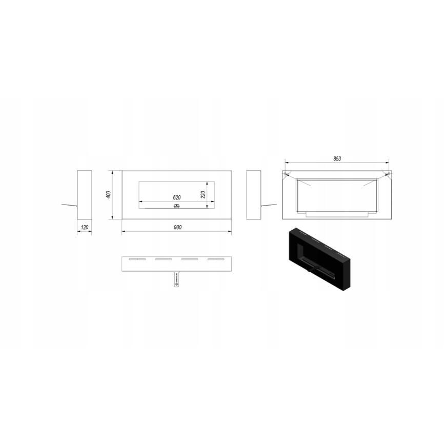 Kratki - Vägg BIO eldstad 40x90 cm 1,5kW svart
