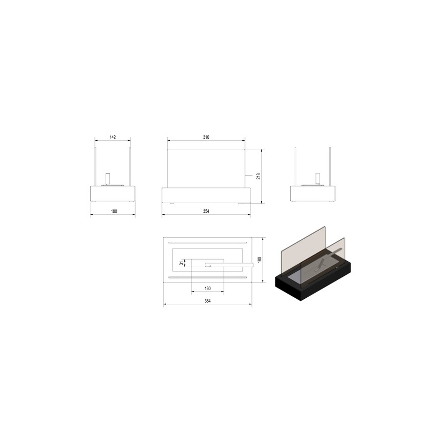 Kratki - BIO eldstad 21,8x35,4 cm 1kW svart