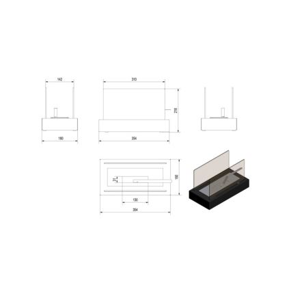 Kratki - BIO-eldstad 21,8x35,4 cm 1 kW svart