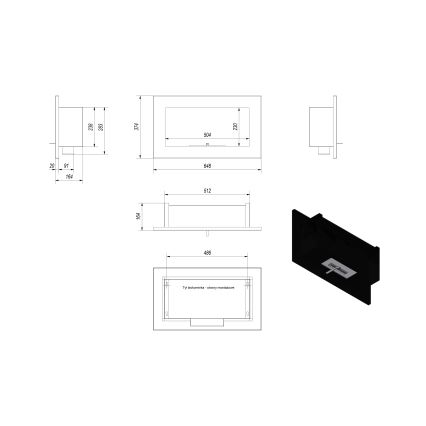 Kratki - Inbyggd BIO eldstad 37,4x64,8 cm 1kW svart