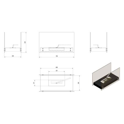 Kratki - BIO eldstad 40,2x70 cm 2kW vit