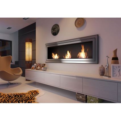 Kratki - Inbyggd BIO eldstad 65x180 cm 3x2,5kW skinande krom