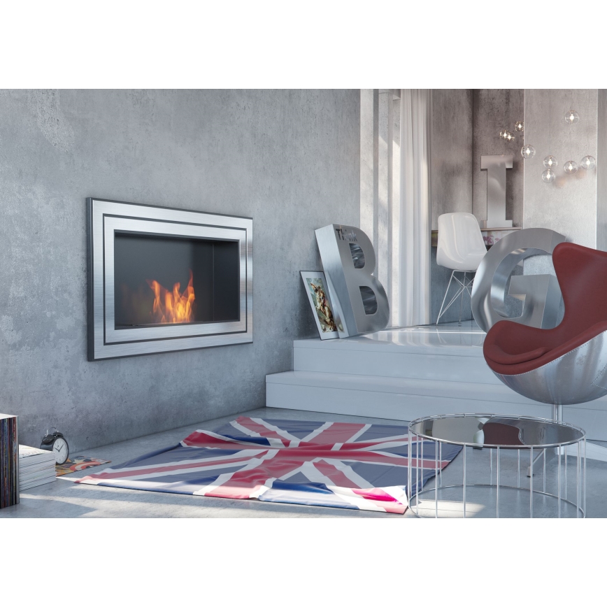 Kratki - Inbyggd BIO eldstad 65x180 cm 3x2,5kW skinande krom